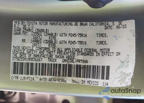 2022 Toyota Tacoma Double Cab from USA, damaged, VIN 3TMBZ5DN1NM036267